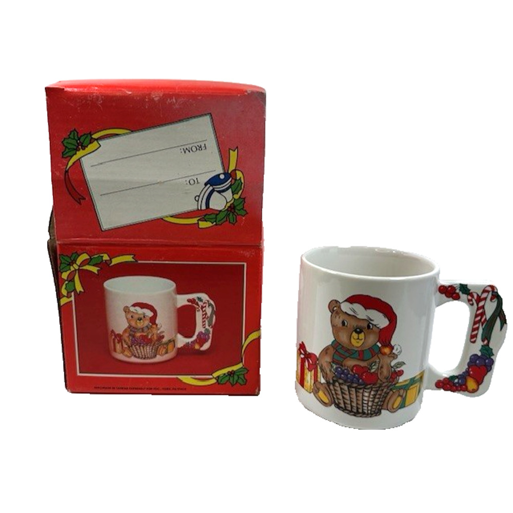 Toscany Collection Teddy Bear in Santa Hat Christmas Mug/Cup Stoneware 1980s VTG